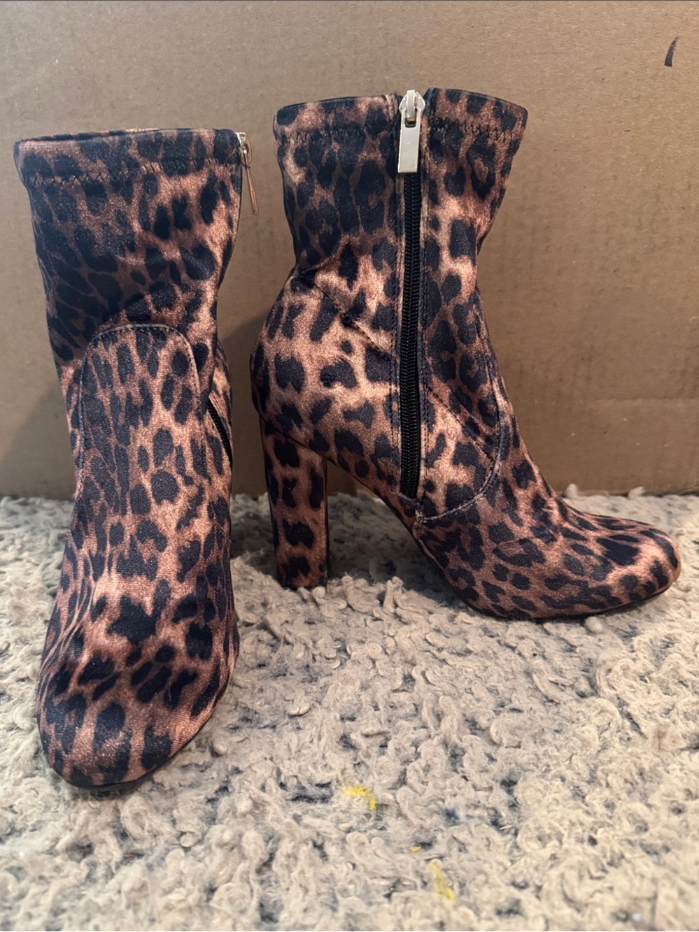 BAMBOO Leopard Print Block Heel Ankle Boots - Brown/Black